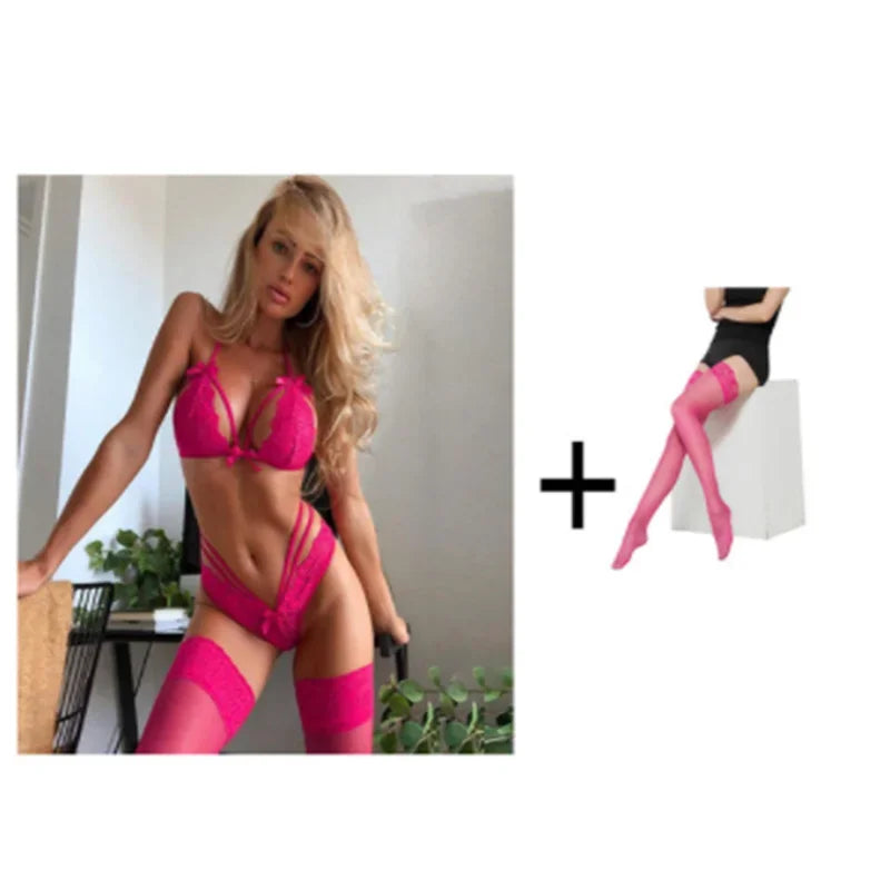 Sheer Lace Thong Lingerie Set