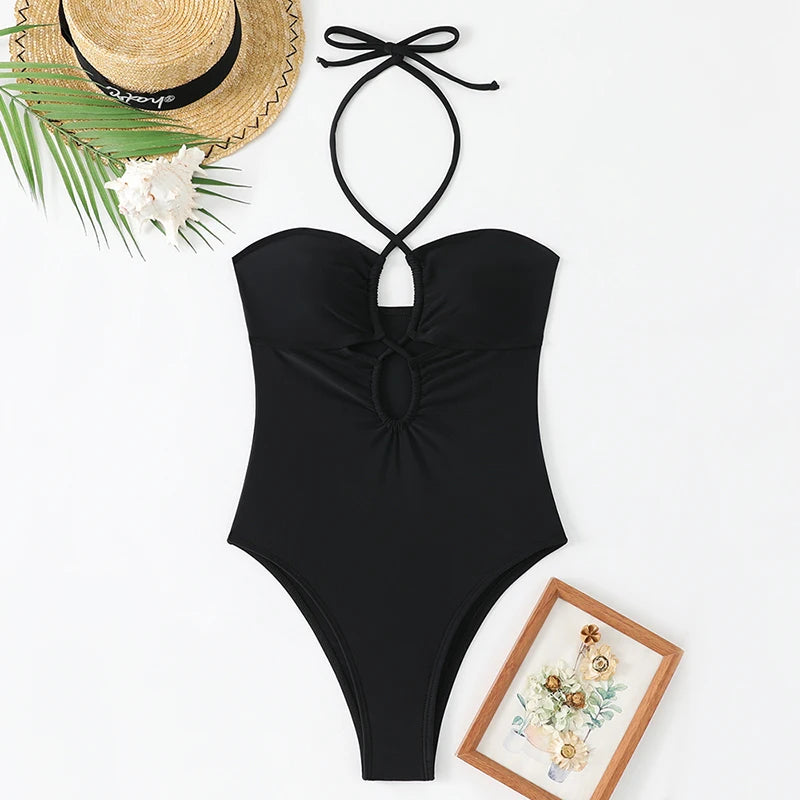 Solid Bandeau One-Piece Swimsuit