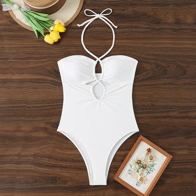 Solid Bandeau One-Piece Swimsuit