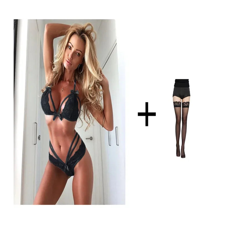 Sheer Lace Thong Lingerie Set