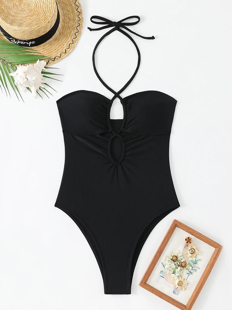 Solid Bandeau One-Piece Swimsuit