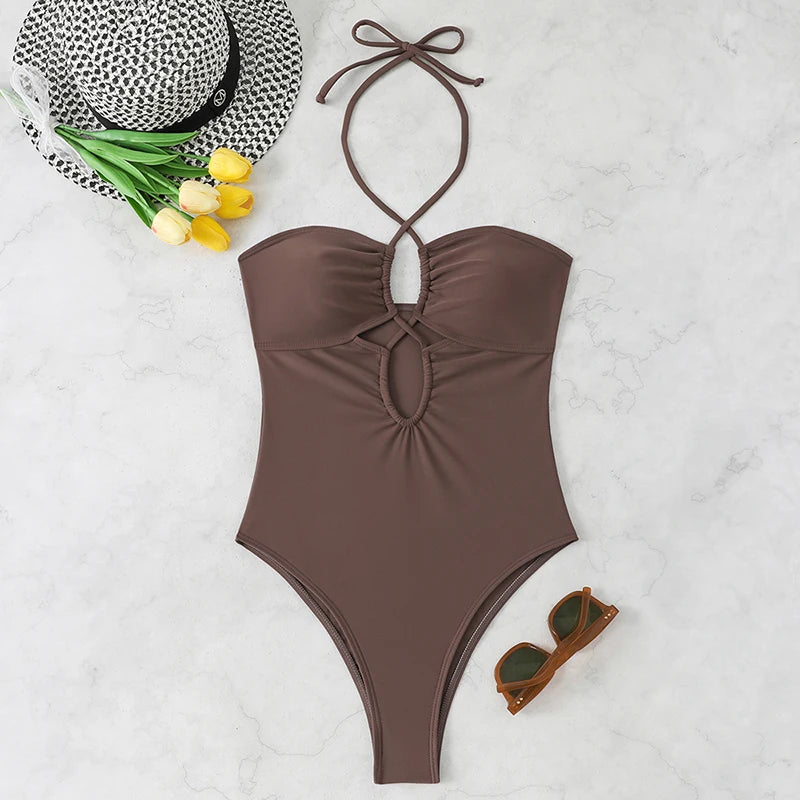 Solid Bandeau One-Piece Swimsuit