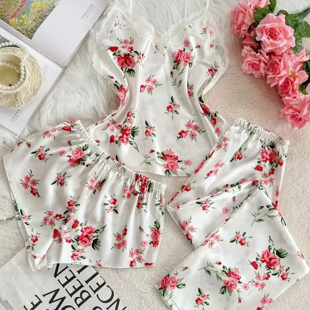 Floral Printed Satin Pajama Set