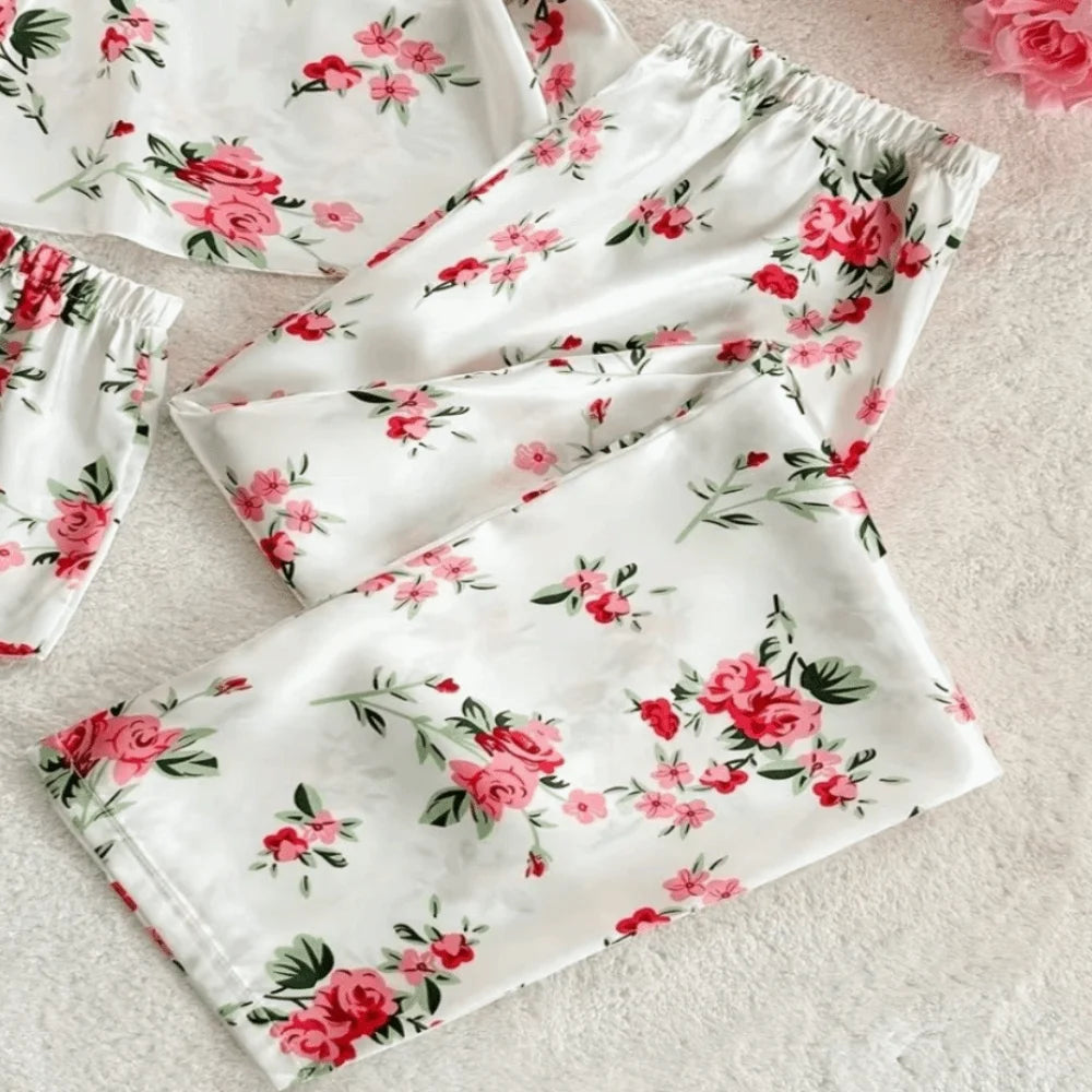 Floral Printed Satin Pajama Set