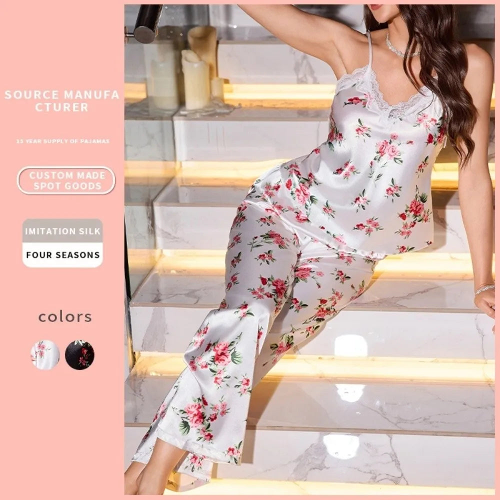 Floral Printed Satin Pajama Set