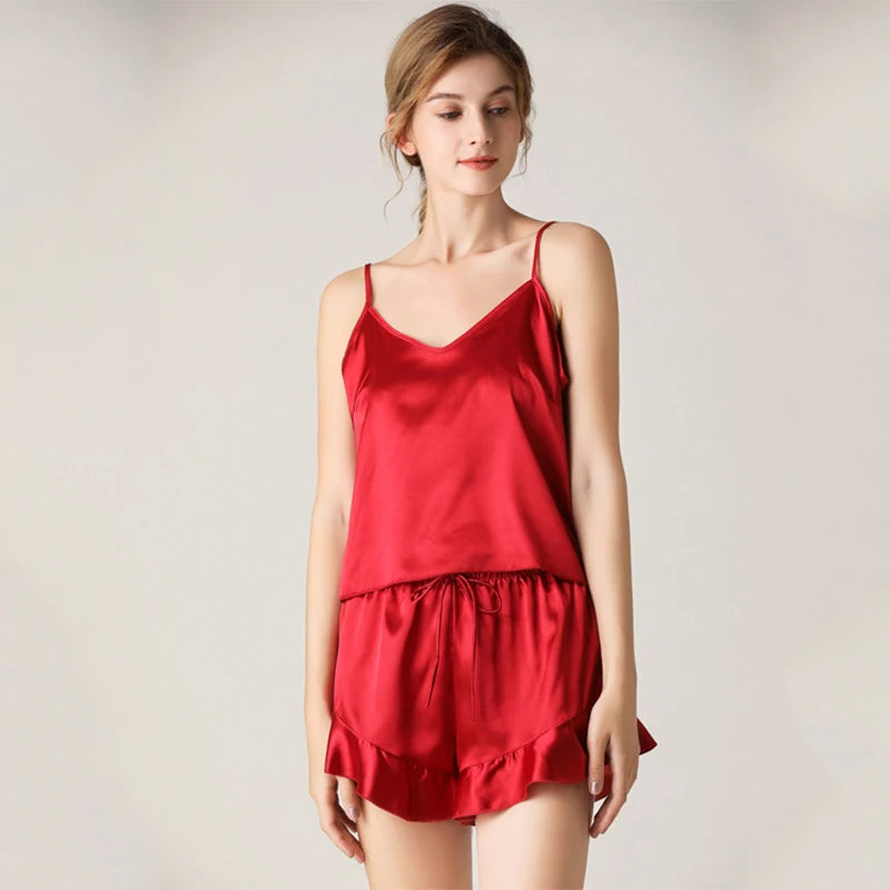 Ruffled Satin Cami Pajama Set