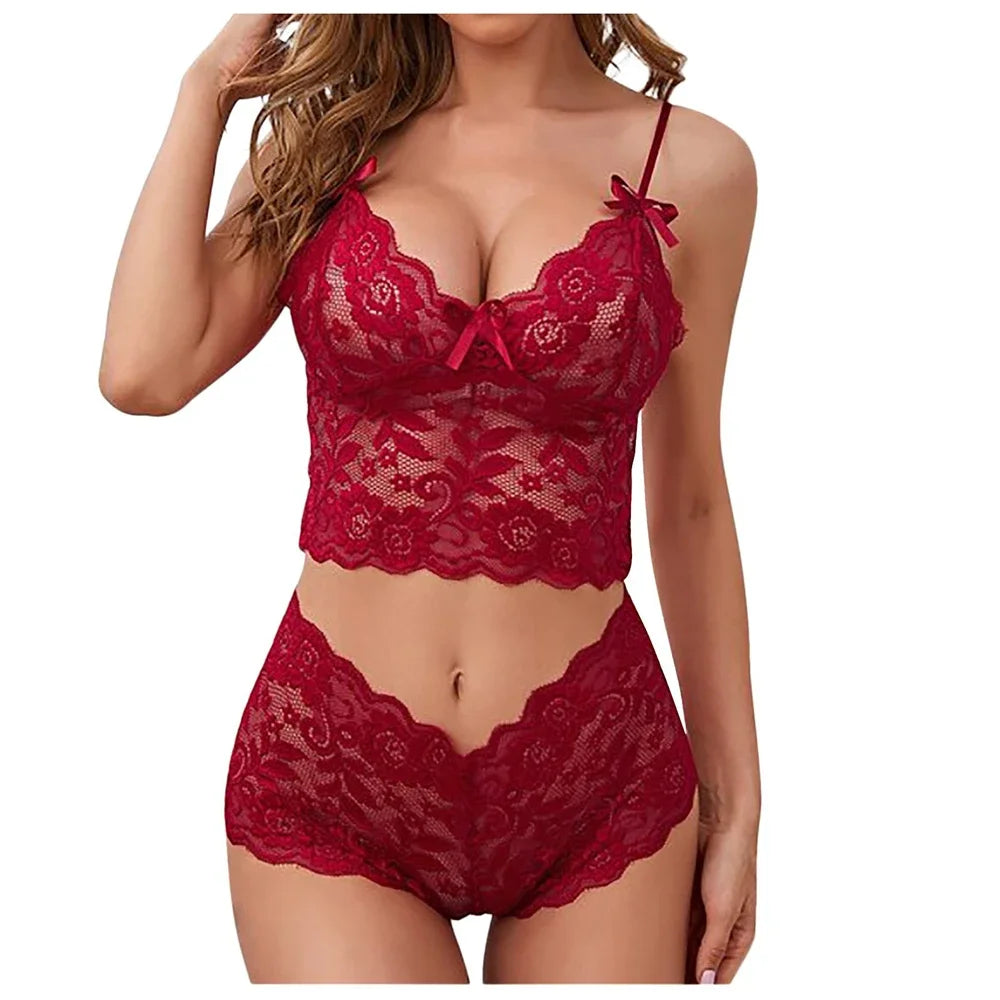 Sheer Lace Thong Lingerie Set