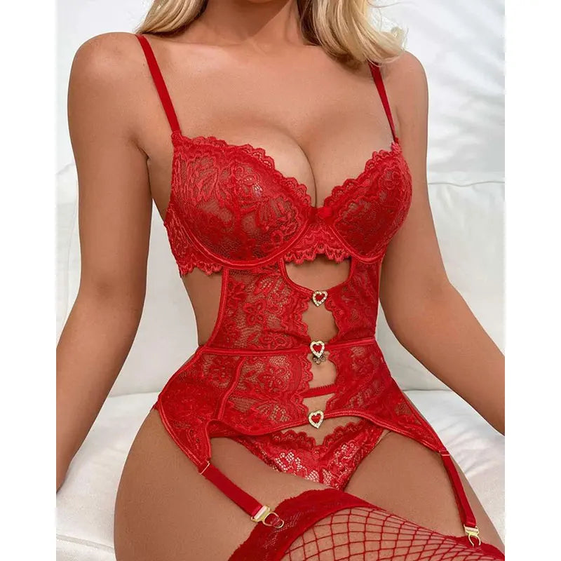 Heart Detail Corset Lingerie Set